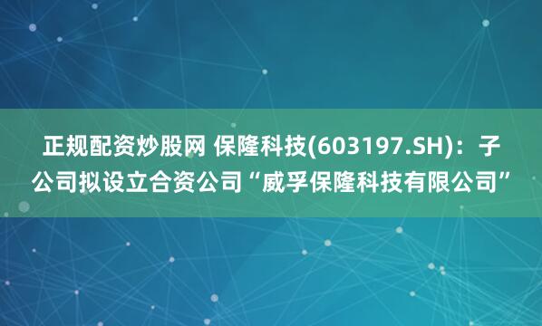 正规配资炒股网 保隆科技(603197.SH)：子公司拟设立合资公司“威孚保隆科技有限公司”